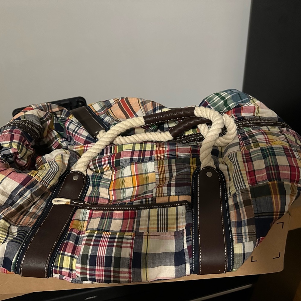 J. Crew madras luggage